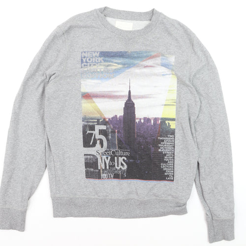 River Island Men's Grey Graphic Print Pullover Sweatshirt M