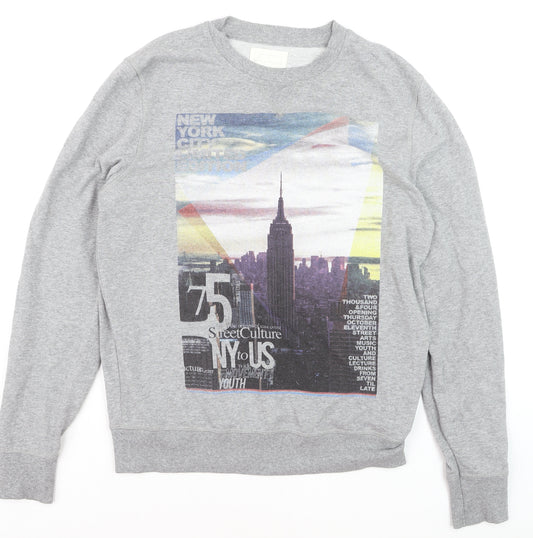 River Island Men's Grey Graphic Print Pullover Sweatshirt M