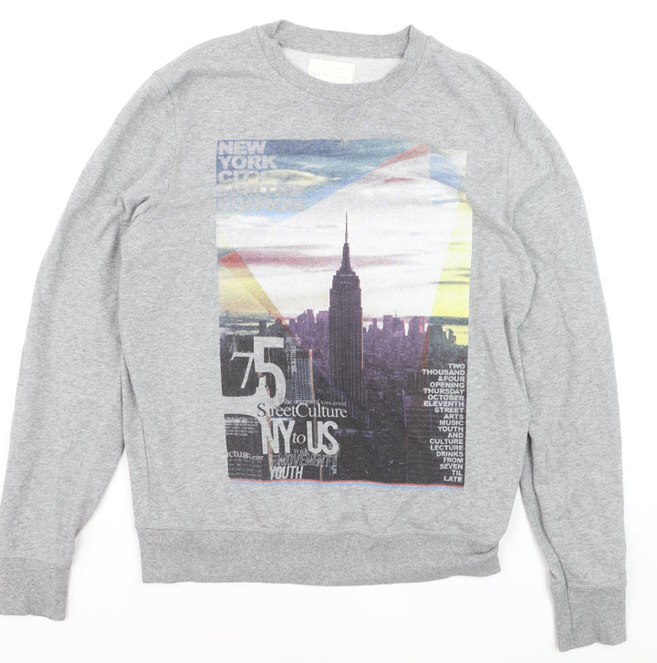 River Island Men's Grey Graphic Print Pullover Sweatshirt M