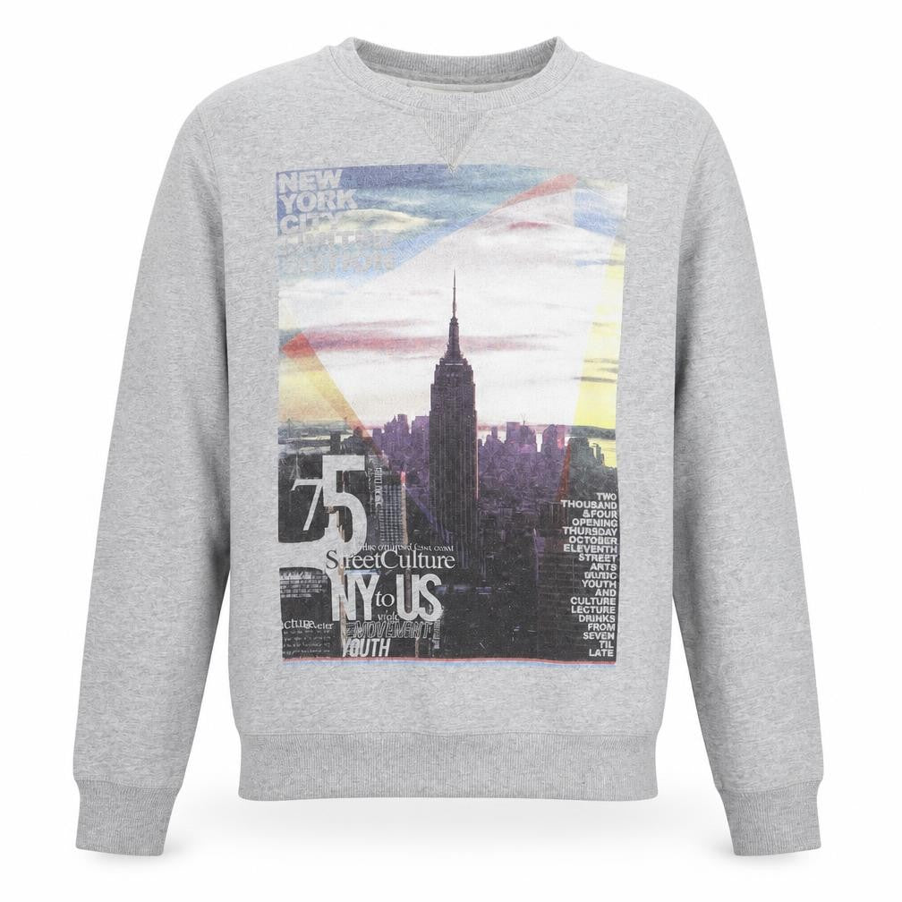 Front view of River Island Men's Grey Graphic Print Pullover Sweatshirt M