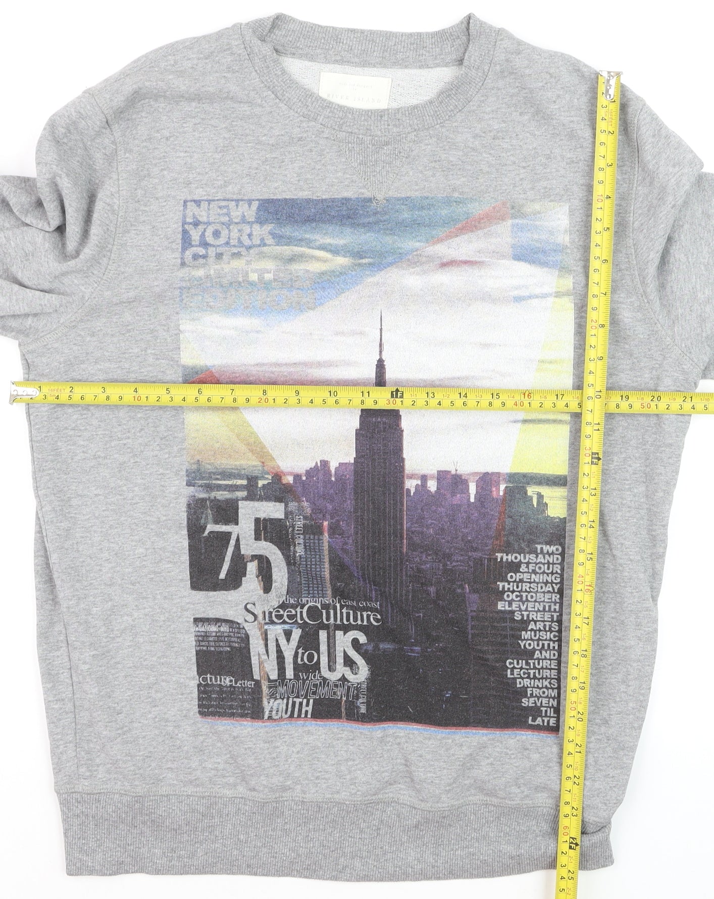 River Island Men's Grey Graphic Print Pullover Sweatshirt M