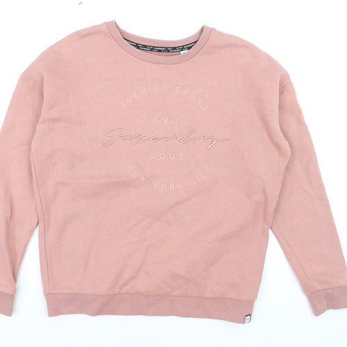 Superdry Women's Pink Pullover Sweatshirt UK 12 Cotton Blend Crew Neck