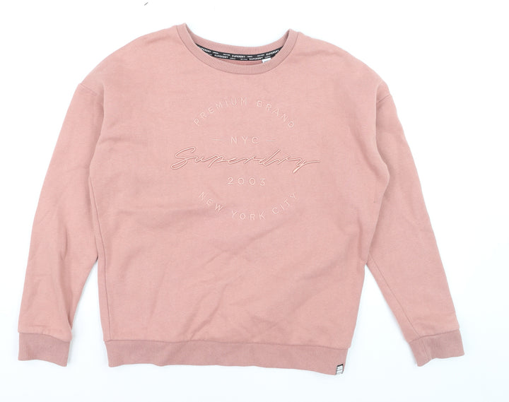 Superdry Women's Pink Pullover Sweatshirt UK 12 Cotton Blend Crew Neck