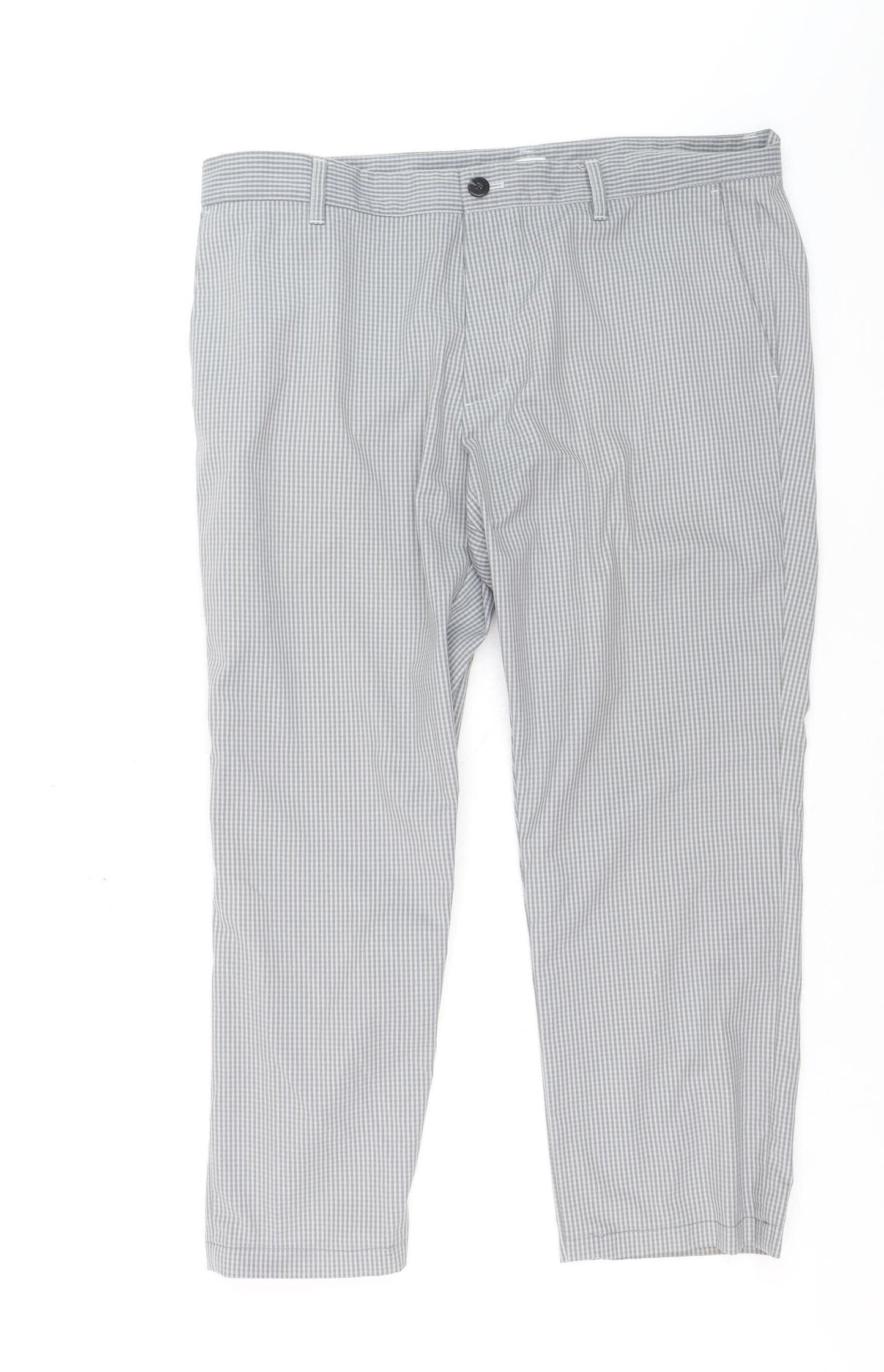 Adidas Men's Grey Check Chino Trousers Size 36x32 Regular Fit