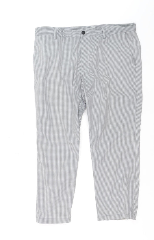 Adidas Men's Grey Check Chino Trousers Size 36x32 Regular Fit