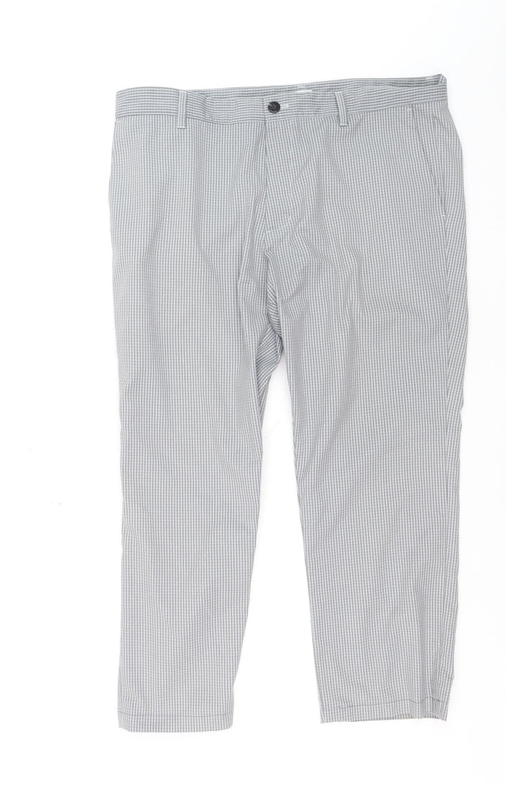 Adidas Men's Grey Check Chino Trousers Size 36x32 Regular Fit