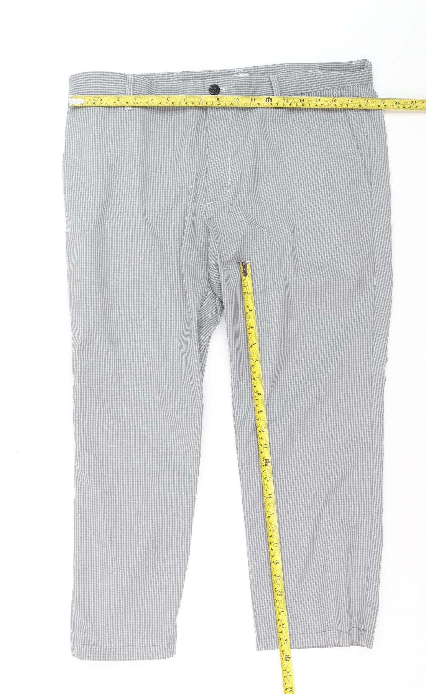 Adidas Men's Grey Check Chino Trousers Size 36x32 Regular Fit