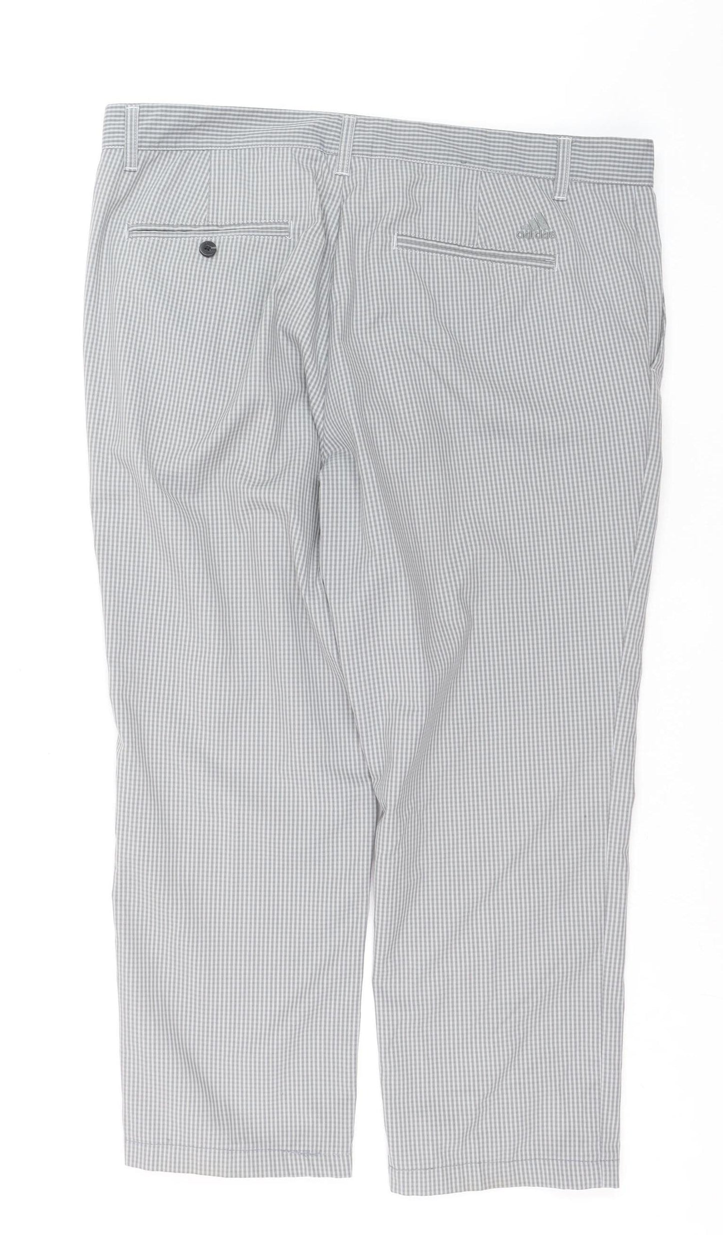 Adidas Men's Grey Check Chino Trousers Size 36x32 Regular Fit
