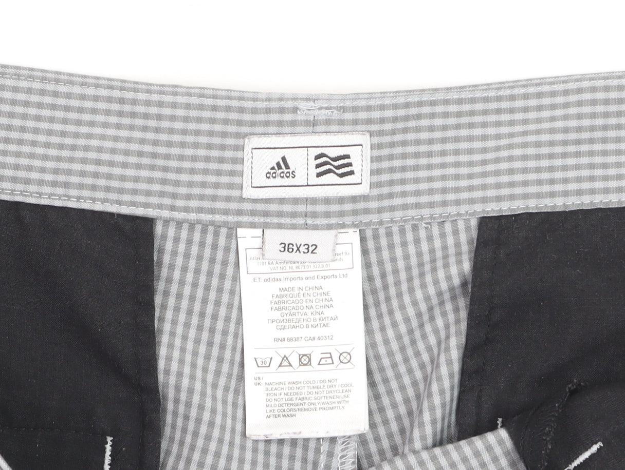 Adidas Men's Grey Check Chino Trousers Size 36x32 Regular Fit