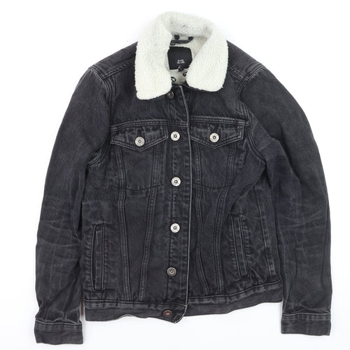 River Island Women’s Black Denim Sherpa Collar Jacket Size M