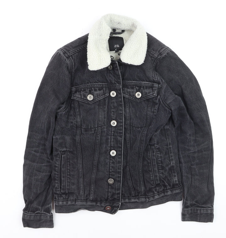 River Island Women’s Black Denim Sherpa Collar Jacket Size M