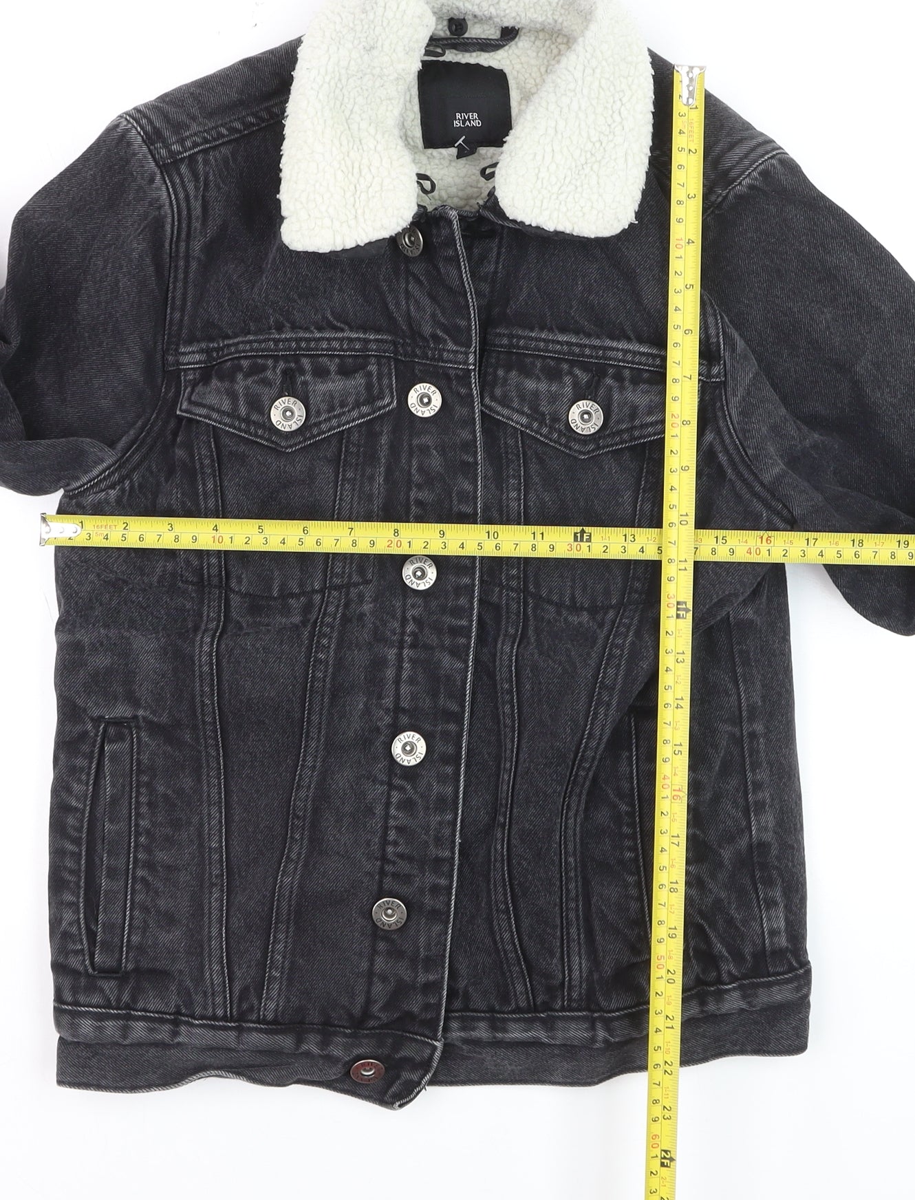 River Island Women’s Black Denim Sherpa Collar Jacket Size M