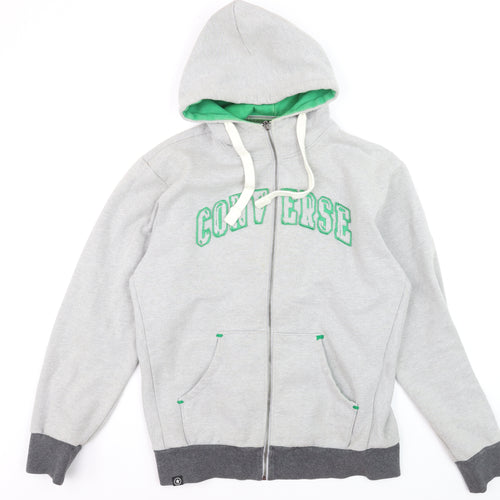 Converse Mens Grey Full Zip Hoodie XL Graphic Sports Sweatshirt