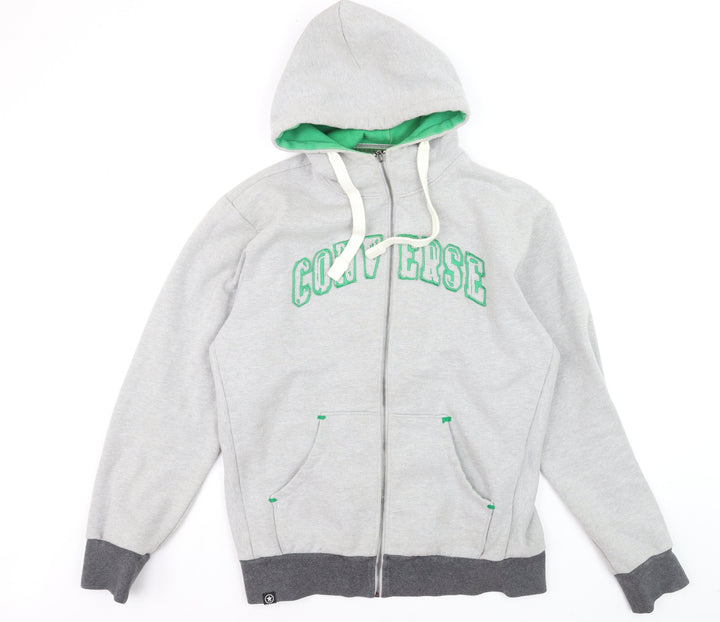 Converse Mens Grey Full Zip Hoodie XL Graphic Sports Sweatshirt