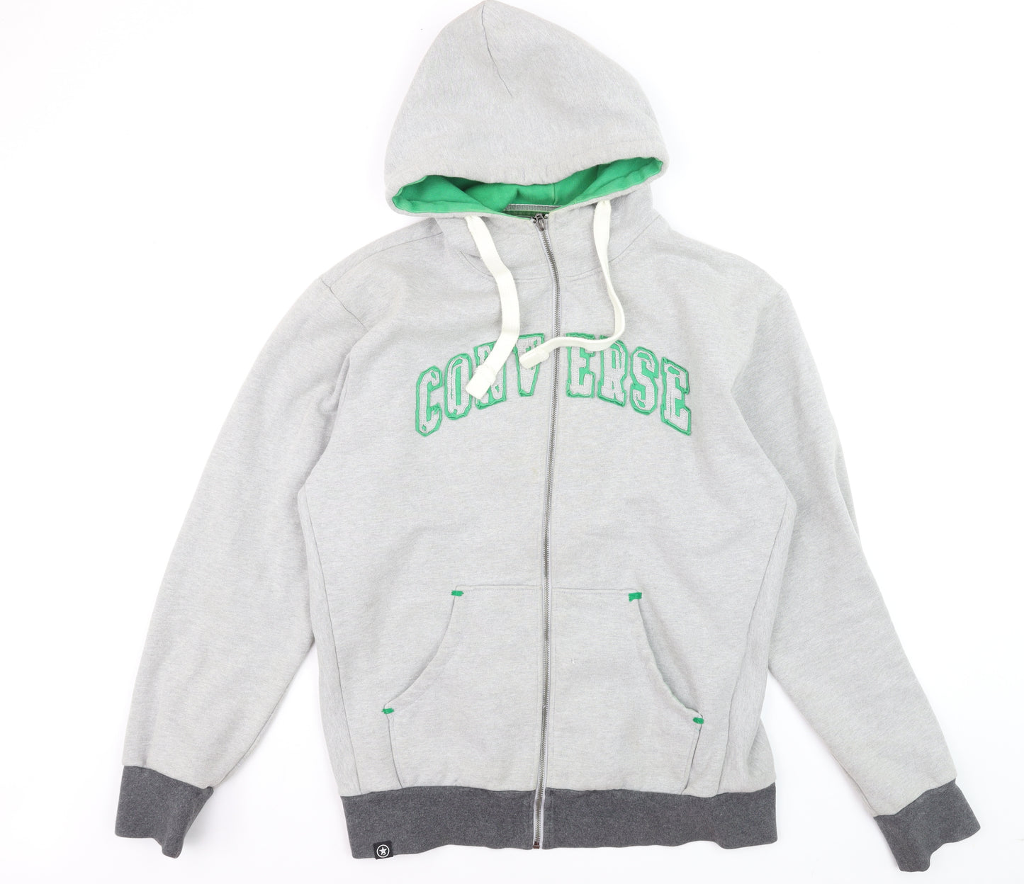 Converse Mens Grey Full Zip Hoodie XL Graphic Sports Sweatshirt