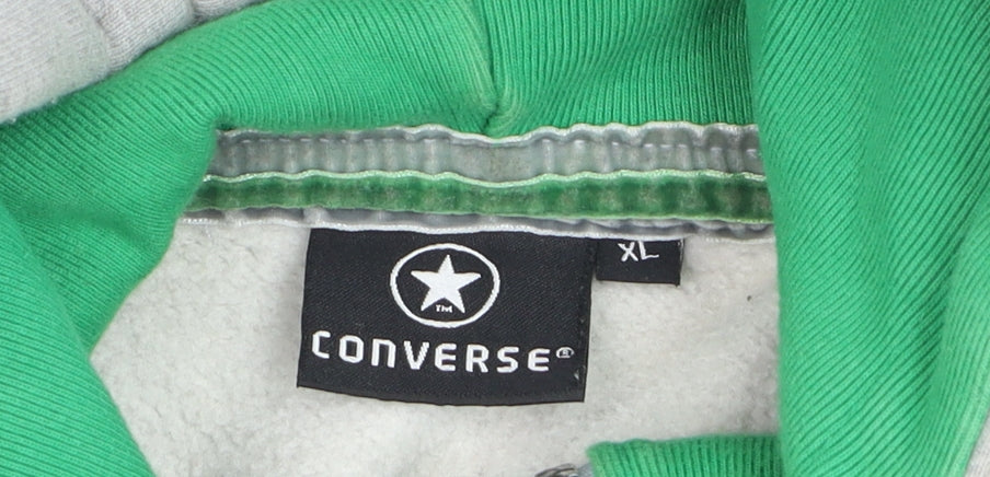 Converse Mens Grey Full Zip Hoodie XL Graphic Sports Sweatshirt