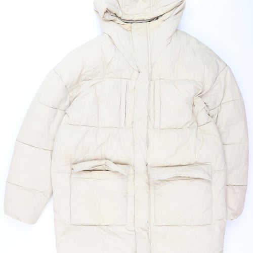 ASOS DESIGN Women’s Beige Long Puffer Coat Hooded Size M