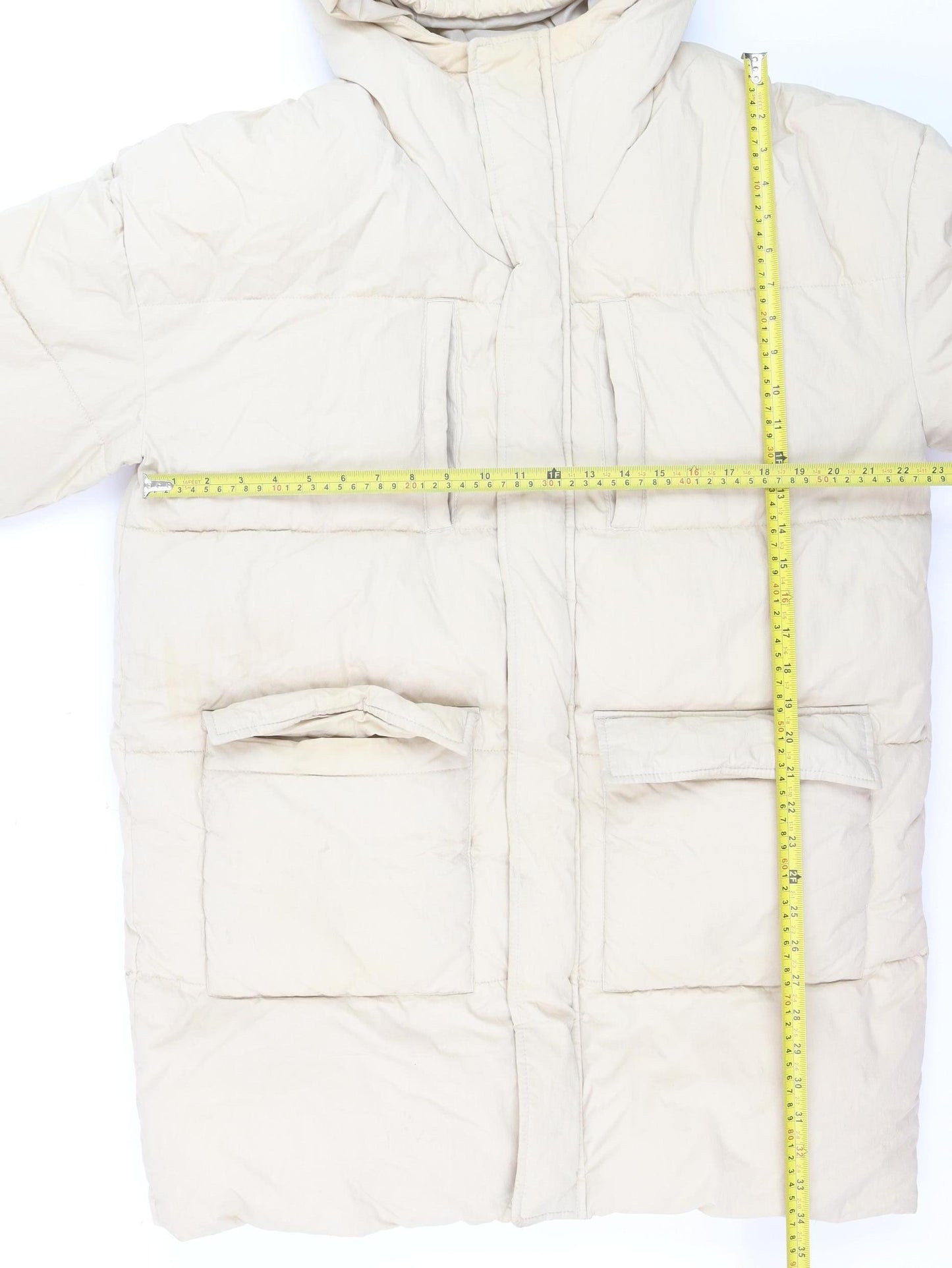 ASOS DESIGN Women’s Beige Long Puffer Coat Hooded Size M