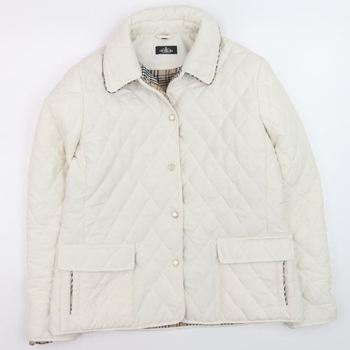 David Barry Womens Ivory Quilted Mid-Length Jacket Size 14