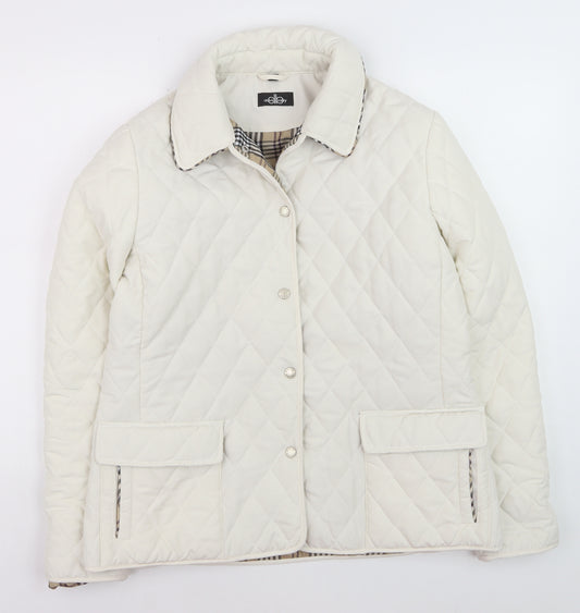 David Barry Womens Ivory Quilted Mid-Length Jacket Size 14