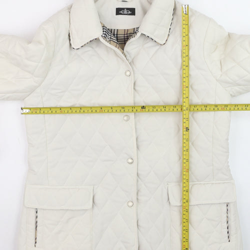 David Barry Womens Ivory Quilted Mid-Length Jacket Size 14