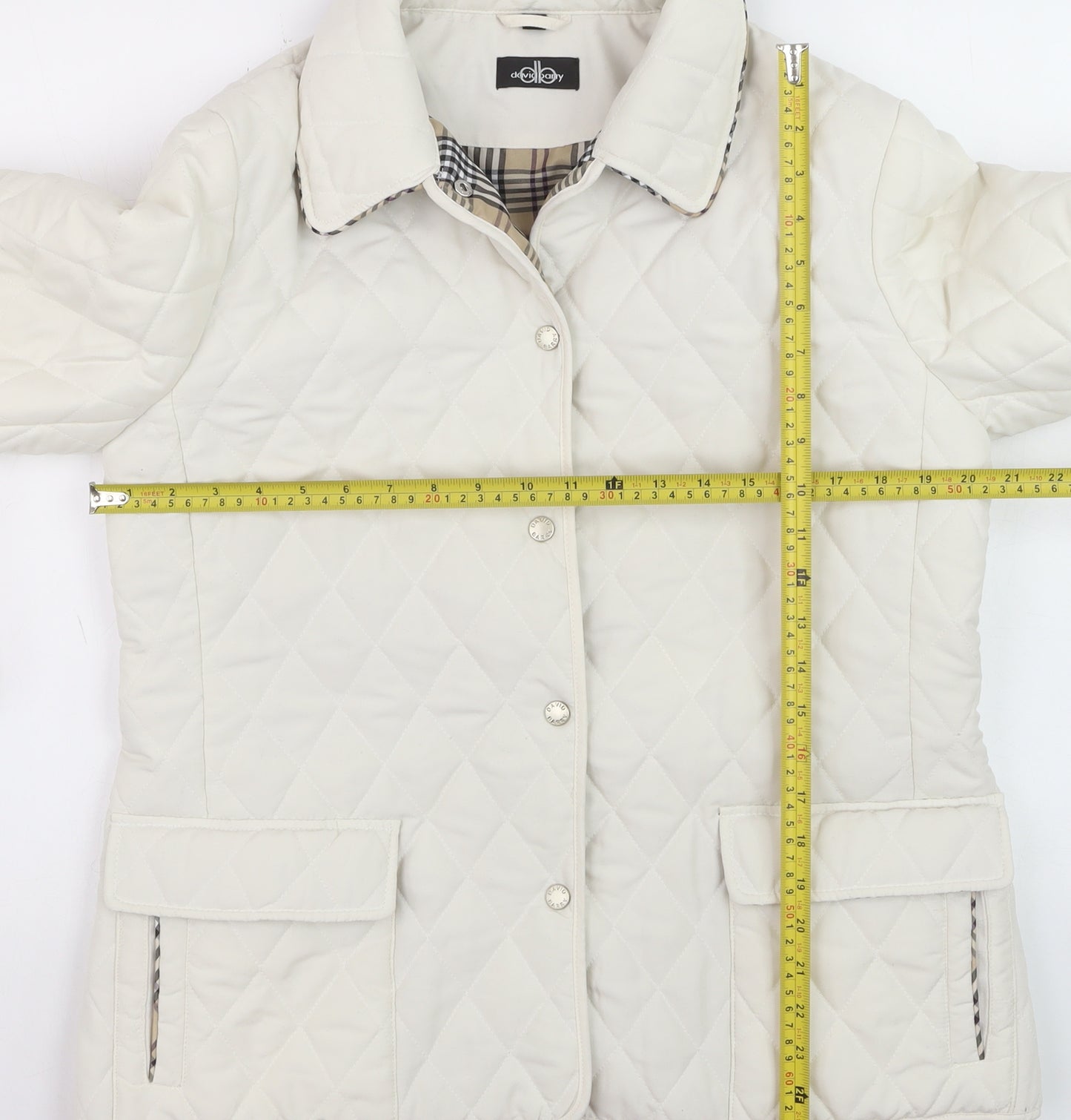 David Barry Womens Ivory Quilted Mid-Length Jacket Size 14