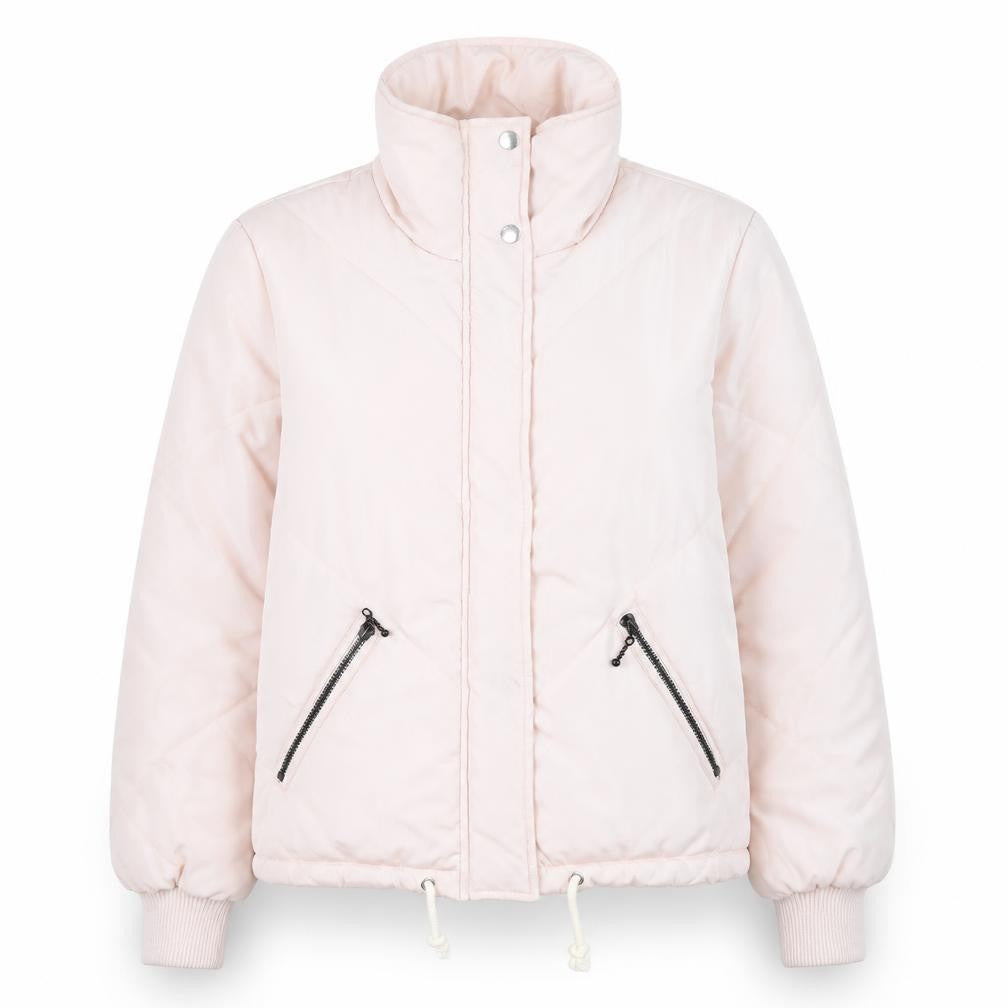 Front view of Noisy May Women's Pink Puffer Jacket M Zip Winter Casual Coat