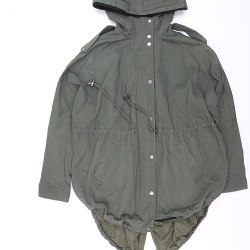 Sparkle & Fade Women's Green Cotton Hooded Parka Coat S