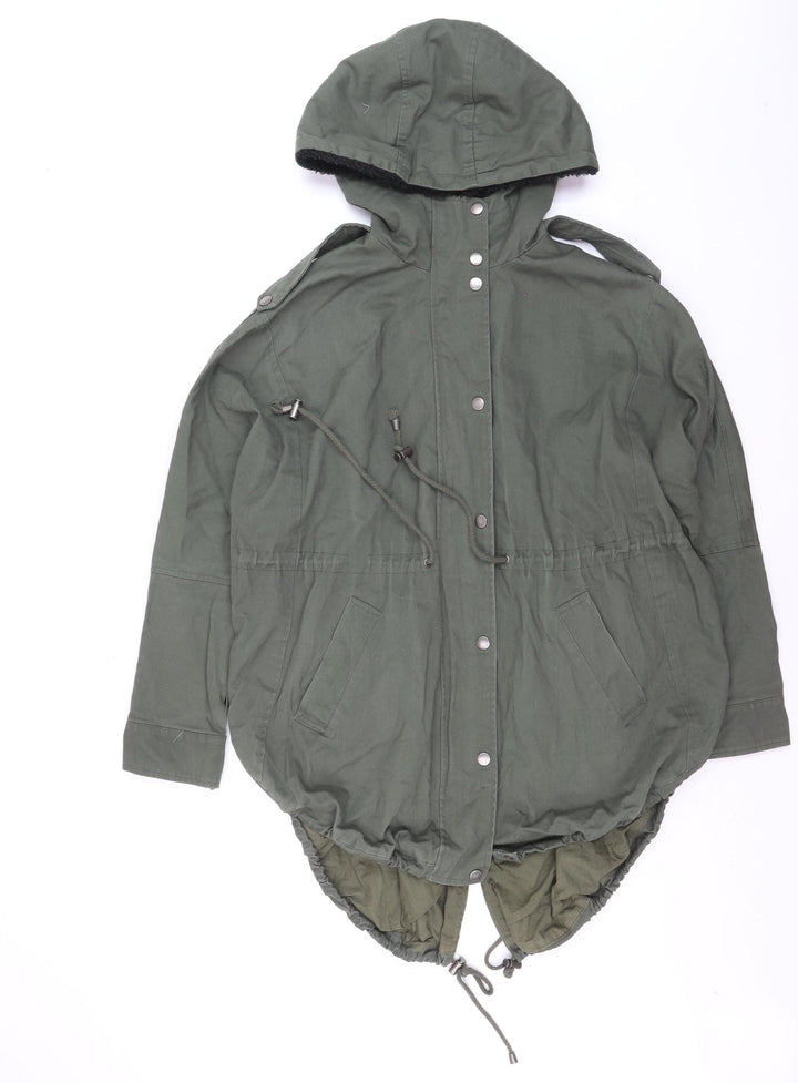 Sparkle & Fade Women's Green Cotton Hooded Parka Coat S
