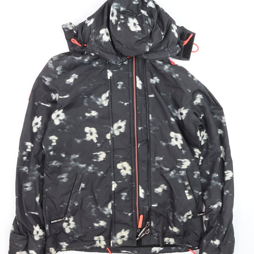 Superdry Women Black Floral Windbreaker Jacket Size S Hooded