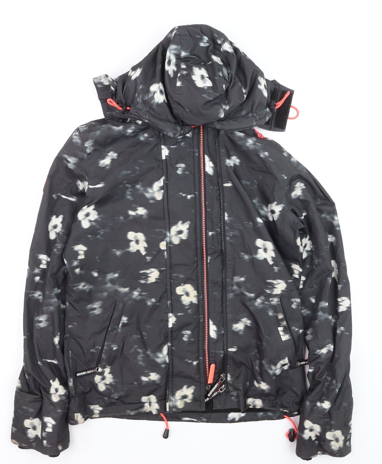 Superdry Women Black Floral Windbreaker Jacket Size S Hooded