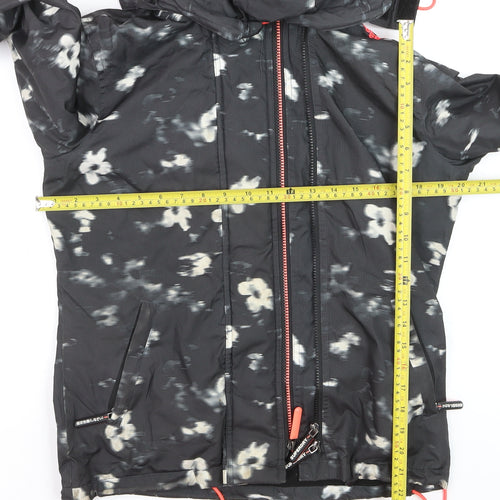 Superdry Women Black Floral Windbreaker Jacket Size S Hooded