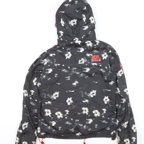 Superdry Women Black Floral Windbreaker Jacket Size S Hooded