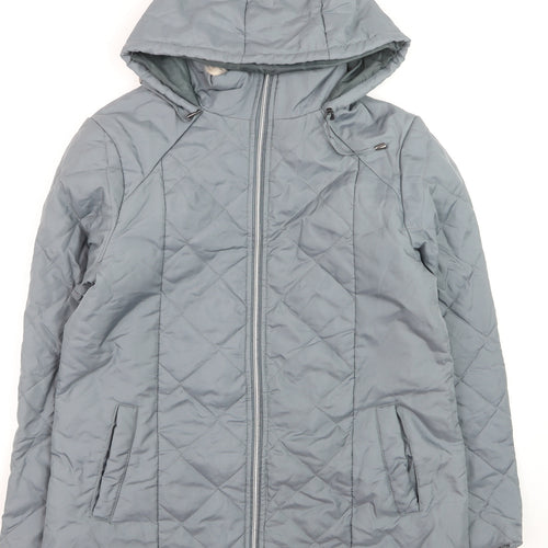 Anne de Lancay Women’s Grey Quilted Hooded Mid-Length Coat S