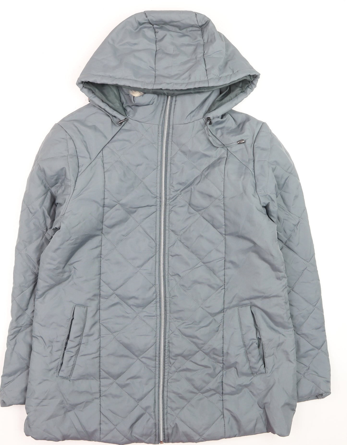 Anne de Lancay Women’s Grey Quilted Hooded Mid-Length Coat S