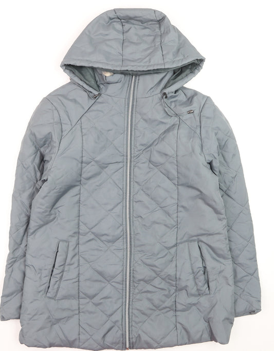 Anne de Lancay Women’s Grey Quilted Hooded Mid-Length Coat S