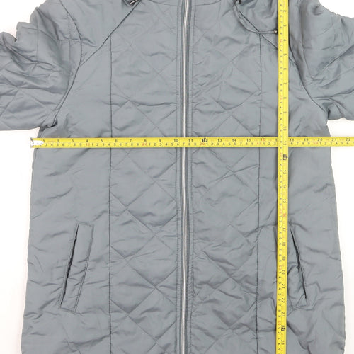 Anne de Lancay Women’s Grey Quilted Hooded Mid-Length Coat S