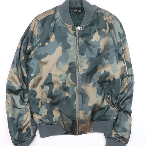 Topshop Women's Green Camouflage Bomber Jacket Size 6