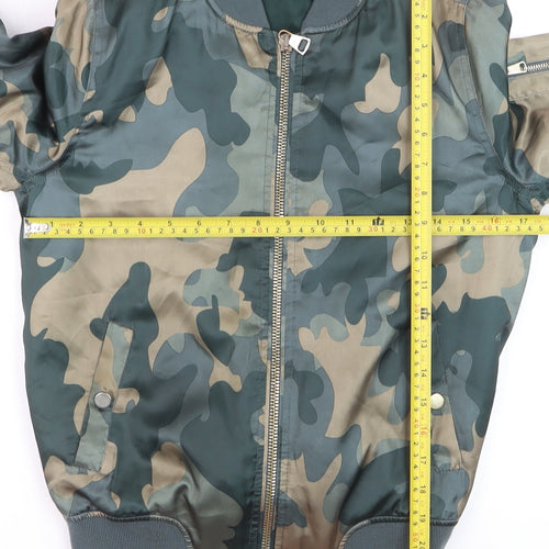 Topshop Women's Green Camouflage Bomber Jacket Size 6