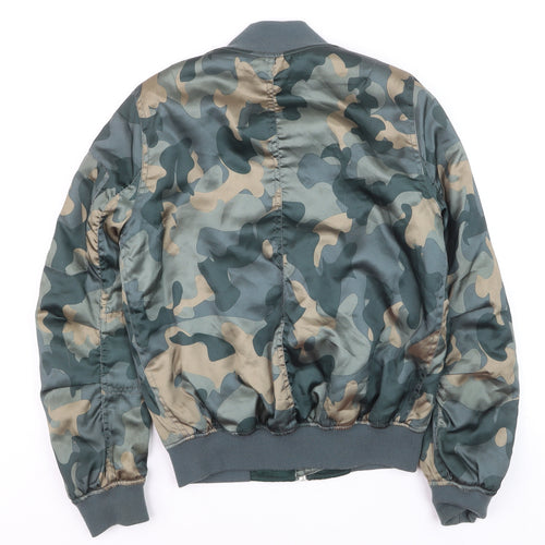 Topshop Women's Green Camouflage Bomber Jacket Size 6