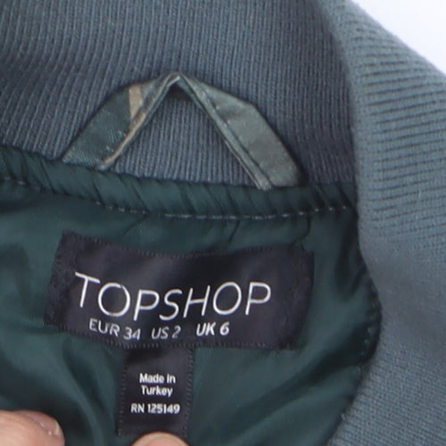 Topshop Women's Green Camouflage Bomber Jacket Size 6
