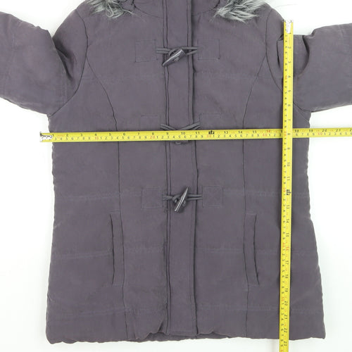 BHS Women’s Grey Faux Fur Hooded Mid-Length Puffer Coat Size 10