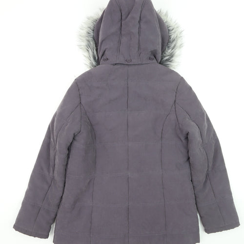 BHS Women’s Grey Faux Fur Hooded Mid-Length Puffer Coat Size 10