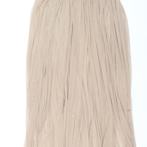 Maya Deluxe Women’s Beige Sequin A-Line Long Dress UK 10