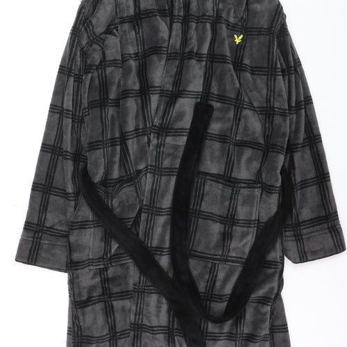 Lyle & Scott Men's Grey Check Fleece Hooded Robe M