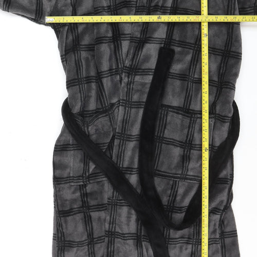 Lyle & Scott Men's Grey Check Fleece Hooded Robe M