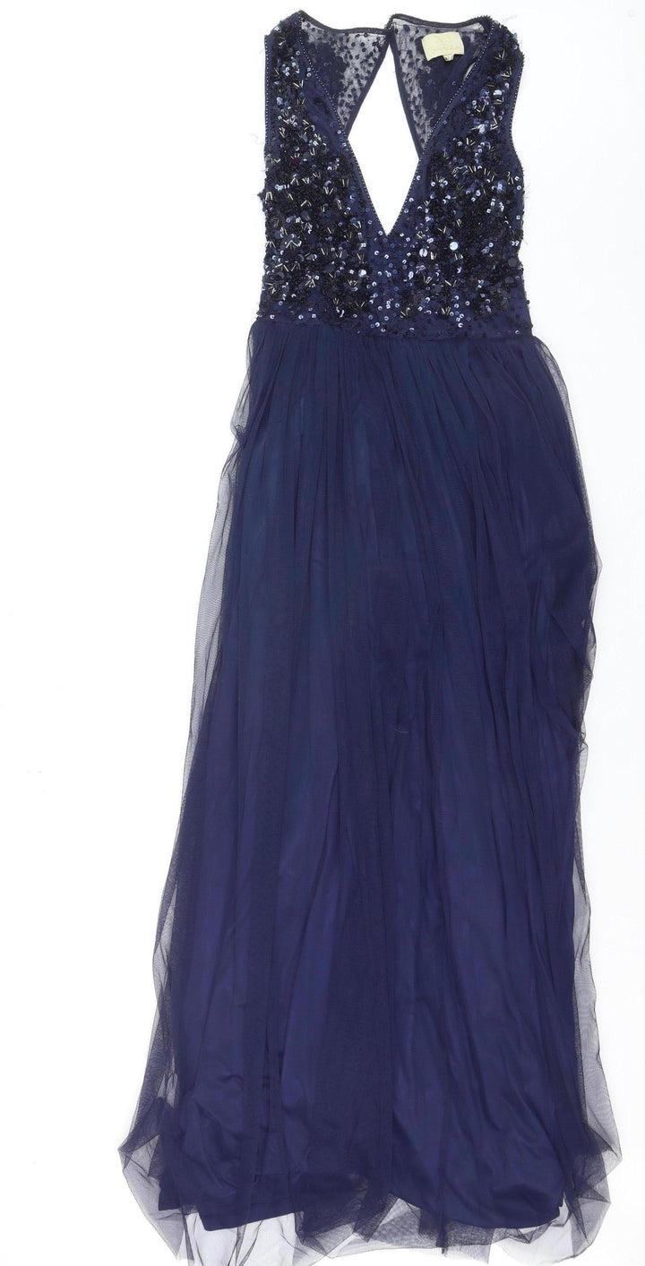 No.1 Jenny Packham Women's Blue Size 10 Sleeveless Beaded Long Ball Gown Dress