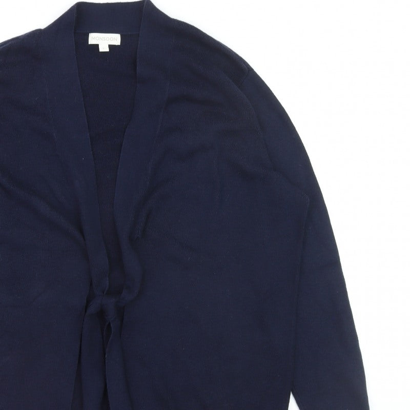 Monsoon Women Blue L Long Sleeve Open Knit Cardigan