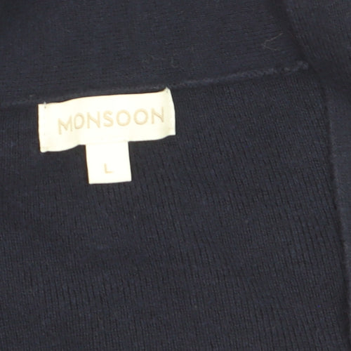 Monsoon Women Blue L Long Sleeve Open Knit Cardigan