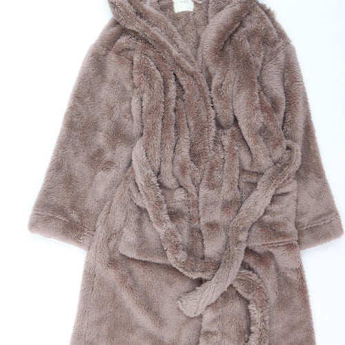 Marks and Spencer Women Brown Fleece Hooded Belted Robe M